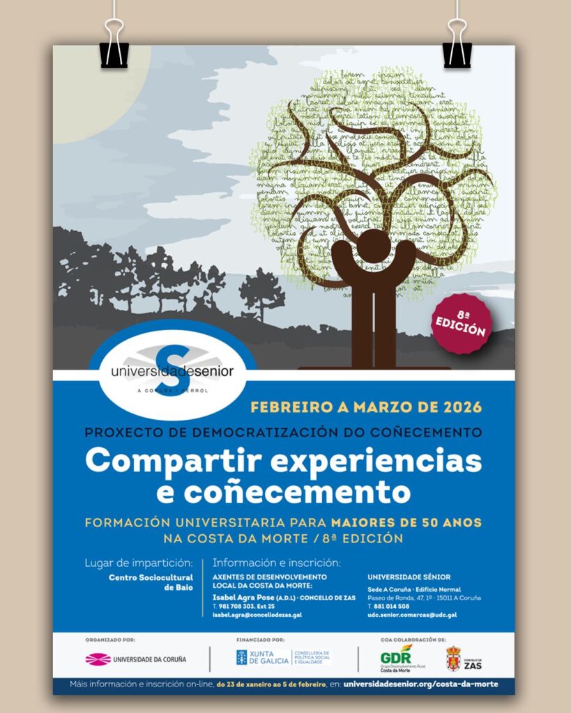CARTEL ZAS Zas acollerá en febreiro e marzo a oitava edición da Universidade Sénior da Costa da Morte