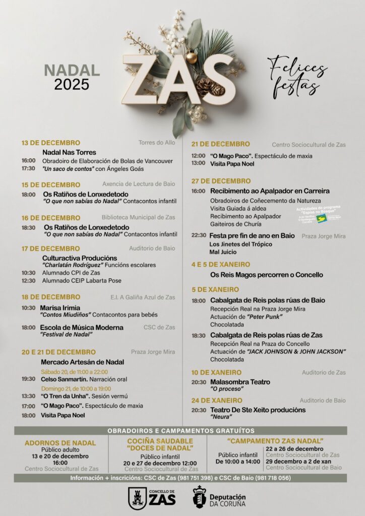 CARTEL ZAS Zas presenta un Nadal cargado de actividades e impulsa o seu campamento gratuito ao servizo de todas as familias
