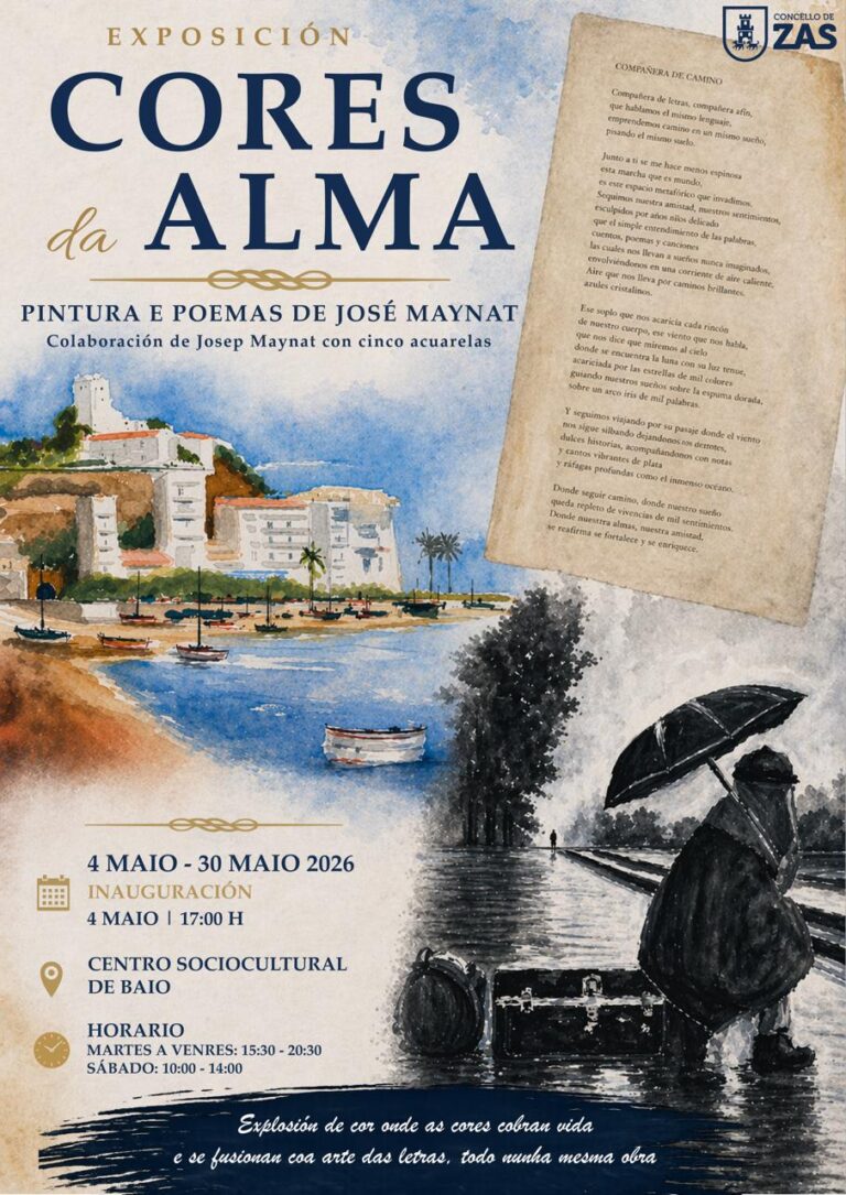 CARTEL ZAS O Centro Sociocultural de Baio acollerá a exposición ‘Cores da alma’ do artista José Maynat