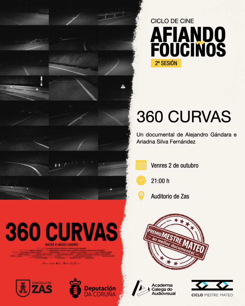 CARTEL ZAS ‘Afiando Fouciños’ continúa este venres en Zas coa proxección de ‘360 Curvas’, Premio Mestre Mateo ao mellor documental