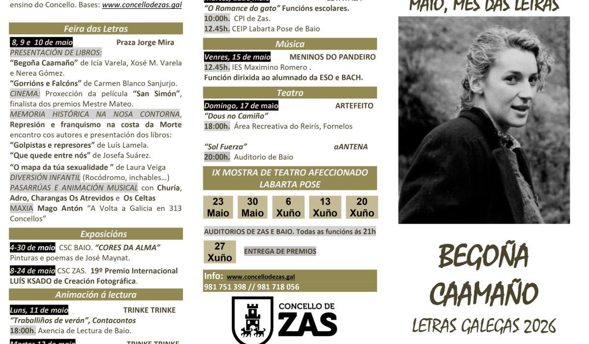 CARTEL ZAS O Concello de Zas conmemora o Día das Letras Galegas cun amplo calendario de actividades culturais