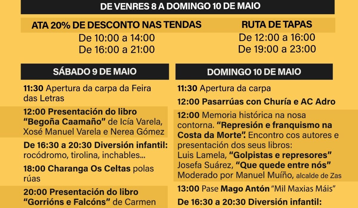 CARTEL ZAS O Concello de Zas impulsa o comercio local e a cultura coa celebración da Feira das Letras