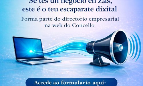CARTEL ZAS O Concello de Zas impulsa un Directorio Empresarial para dar visibilidade aos negocios locais na nova web municipal